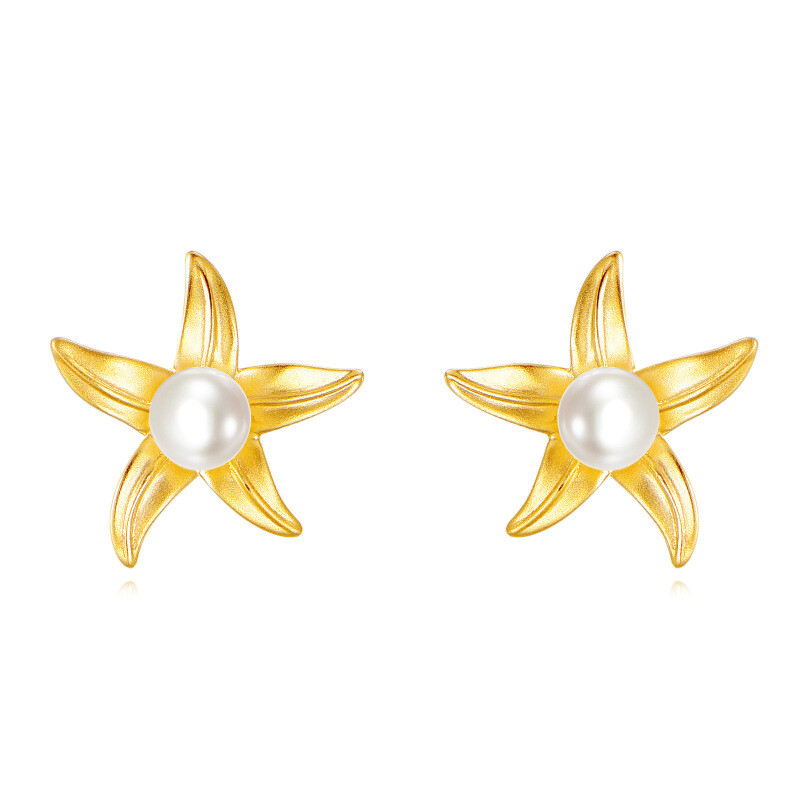 Pendientes de estrella de mar con perlas y oro de 14 quilates-1