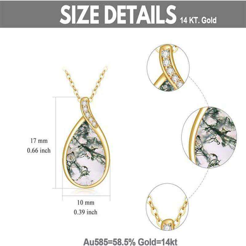 Collar con colgante de ágata musgosa en forma de pera y forma de gota en oro de 14 quilates-5