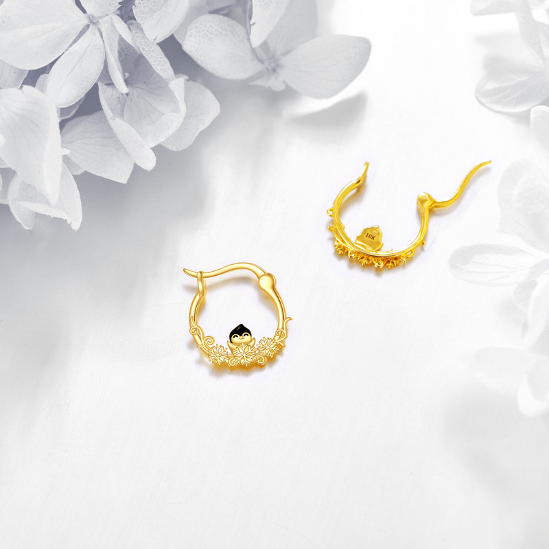 Pendientes de aro con forma de pingüino en oro de 14 quilates-3