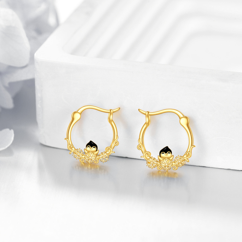 Pendientes de aro con forma de pingüino en oro de 14 quilates-4