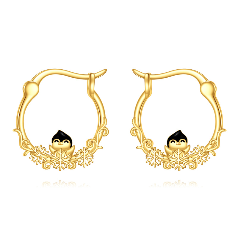 Pendientes de aro con forma de pingüino en oro de 14 quilates-1