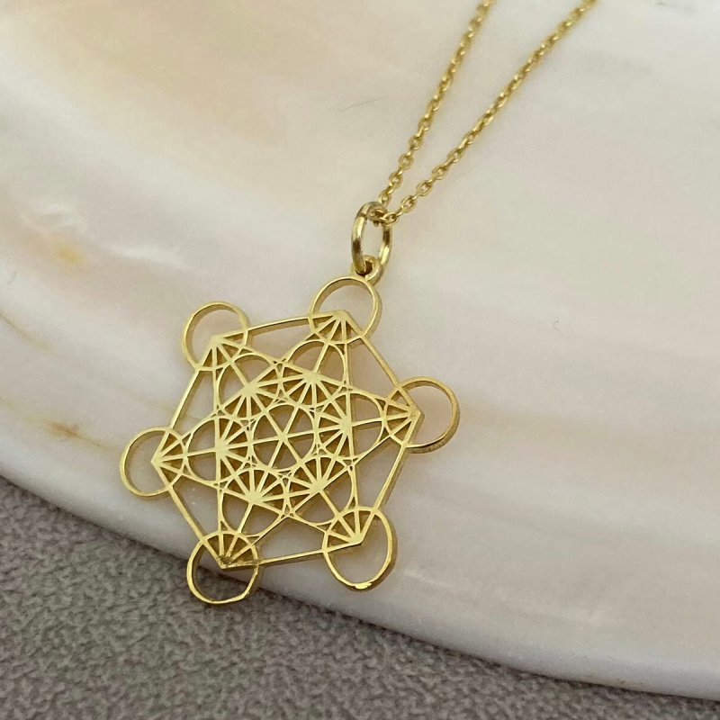 Collier pendentif pentagramme et rond en or 14 carats-1
