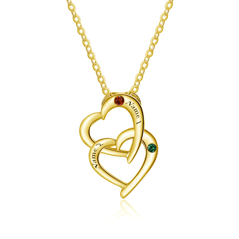 18K Gold Personalized Birthstone and Classic Name Heart Pendant Necklace-1