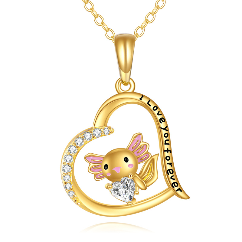 Personalisierte Geburtsstein-Halskette aus 14-karätigem Gold mit Axolotl-Herz für Damen-1