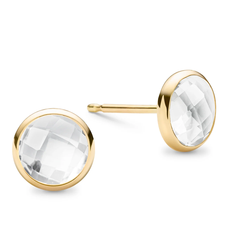 Pendientes de botón circulares personalizados con piedra natal en oro de 14 quilates para mujer-1