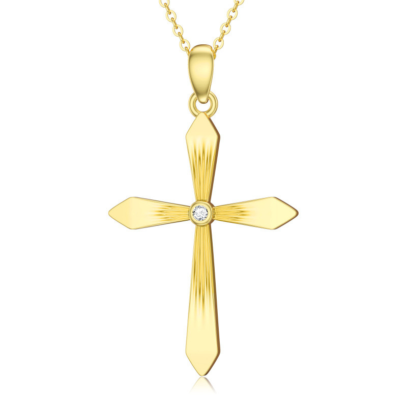 14K Gold Personalized Birthstone Cross Necklace for Women-1