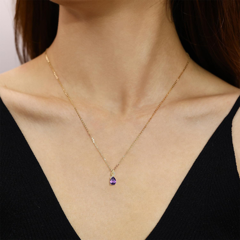 Collier à pendentif personnalisé en or 14K, forme goutte et pierre de naissance-2