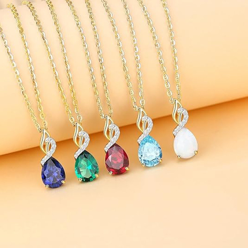 Collier à pendentif personnalisé en or 14K, forme goutte et pierre de naissance-3