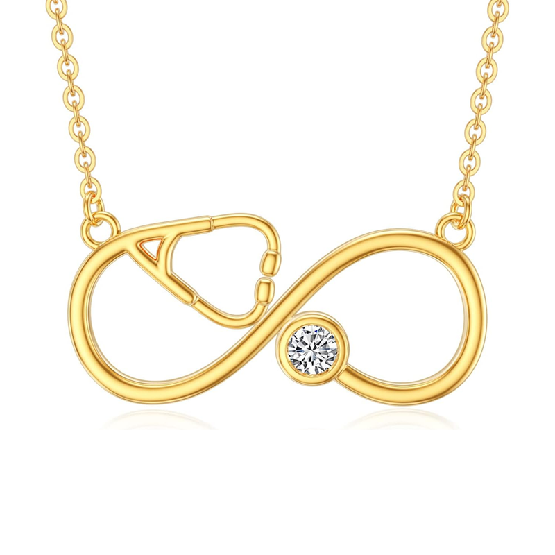 Collier en or 10 carats personnalisé avec pierre de naissance, électrocardiogramme et symbole de l'infini pour femme-1