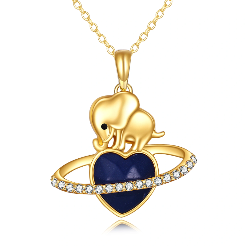 Collier personnalisé en vermeil doré avec pierre de naissance, éléphant et cœur, pour femme-3