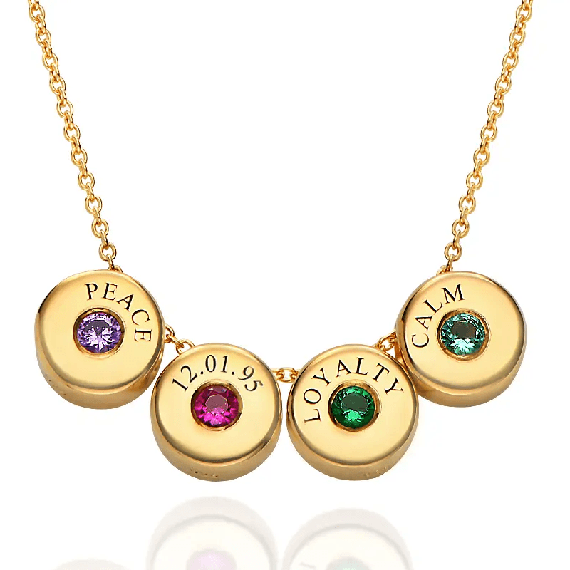 14K Gold Personalized Birthstone & Engraving & Circle Pendant Necklace for Women-1