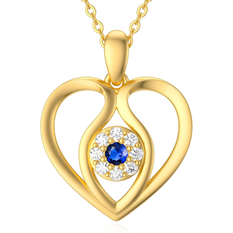 Personalisierte Herzkette aus 18-karätigem Gold mit Geburtsstein und Nazar-Auge für Damen-1