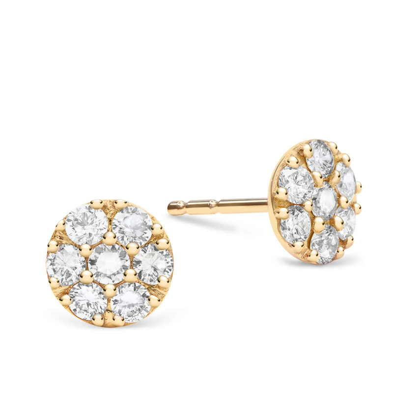 Pendientes de botón personalizados con flores y piedras de nacimiento en oro de 18 quilates para mujer-1