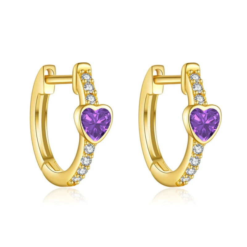 Boucles d'oreilles créoles personnalisées en or 18 carats avec pierre de naissance et cœur pour femmes-1
