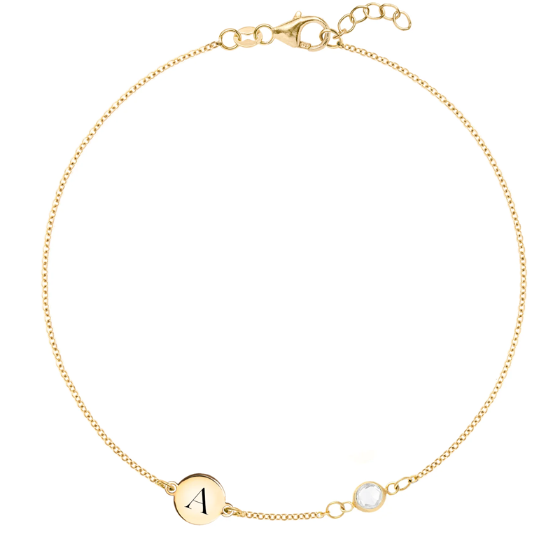 18K Gold Personalized Birthstone Initial Charm Bracelet for Women-1