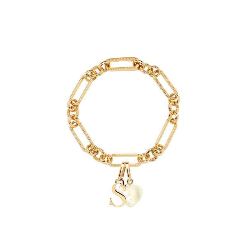 Pulsera de abalorios personalizada en oro de 14 quilates con piedra de nacimiento y letra inicial-1
