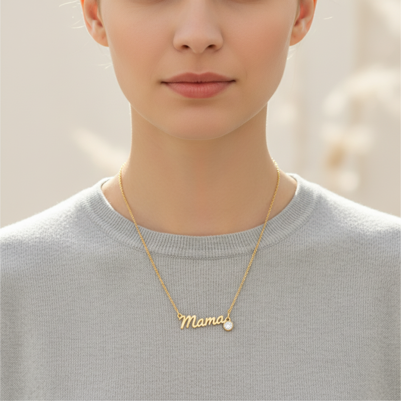 10K Gold Personalized Birthstone MAMA Pendant Necklace-2