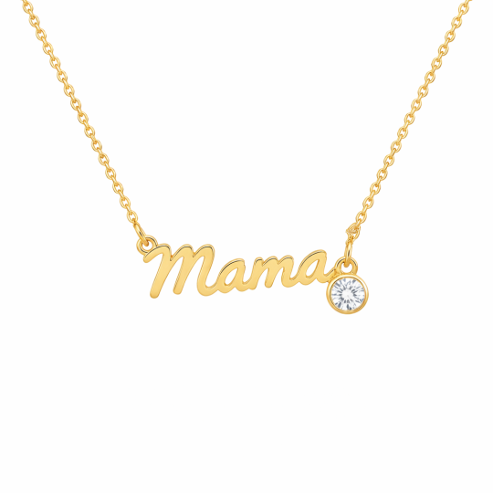 10K Gold Personalized Birthstone MAMA Pendant Necklace