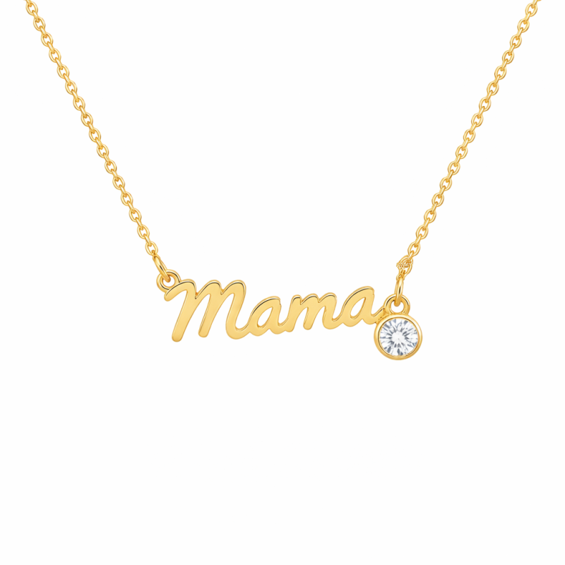 10K Gold Personalized Birthstone MAMA Pendant Necklace-1