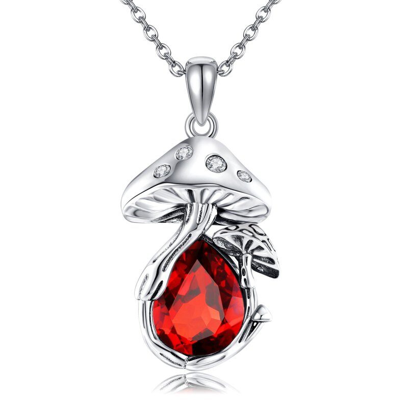 Collier champignon en argent sterling avec pierre de naissance personnalisée pour femme-1