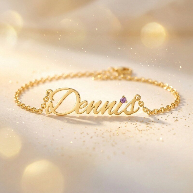 Bracelet en or 10 carats personnalisé avec pierre de naissance pour femme-4