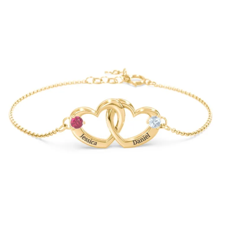 Personalisiertes Herzarmband aus 14-karätigem Gold mit Geburtsstein und Namen für Damen-1