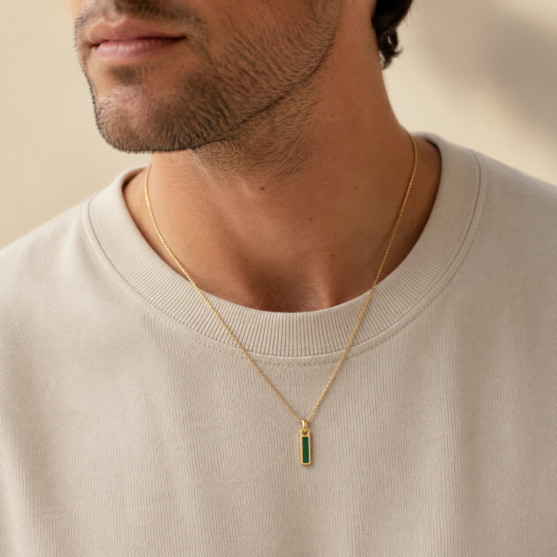 18K Gold Personalized Birthstone Pendant Necklace for Men-2