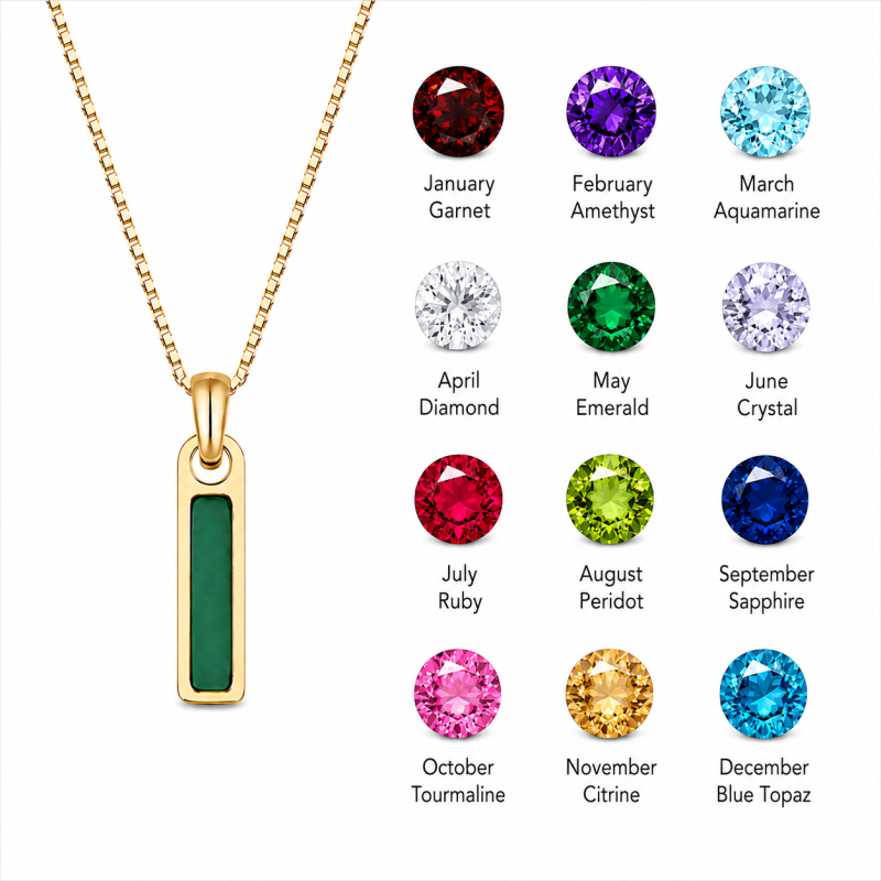 18K Gold Personalized Birthstone Pendant Necklace for Men-4