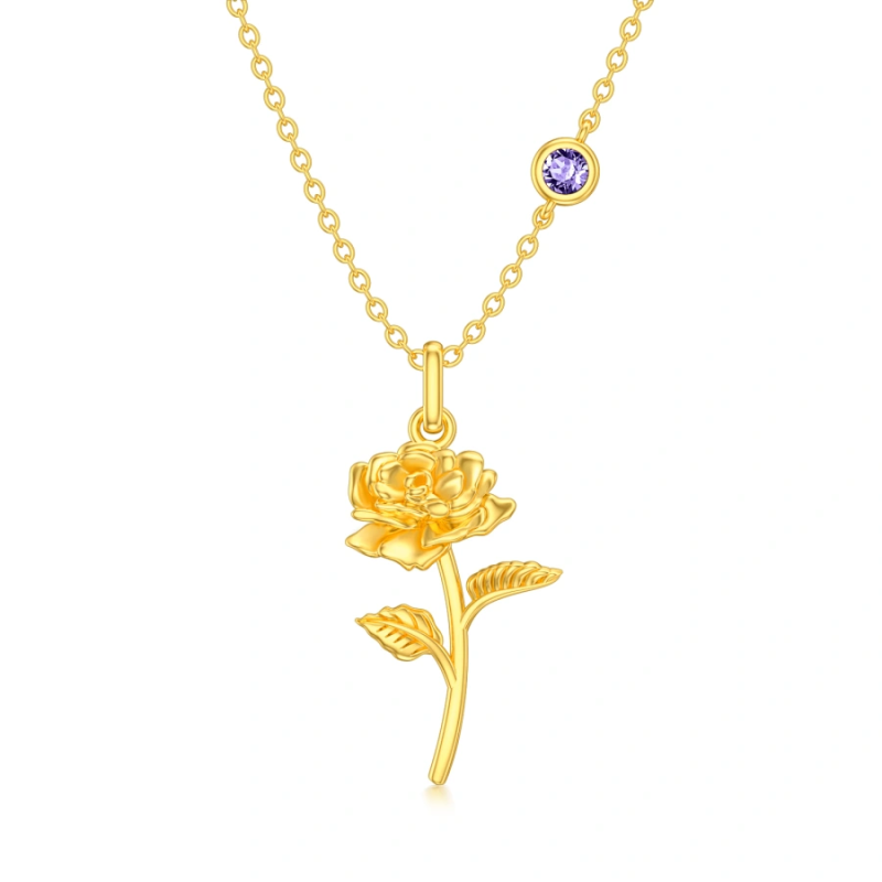 Collier pendentif personnalisé en or 10 carats avec pierre de naissance rose, grand-mère, mère et sœurs-1