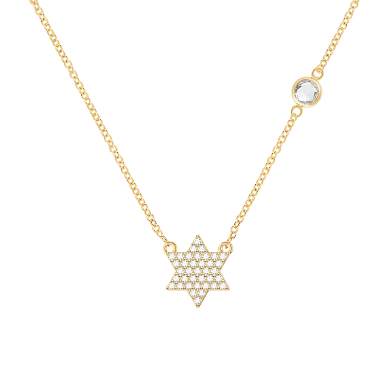 Collar de oro de 18 quilates con pentagrama tetragrammaton personalizado con piedra natal para mujer-1