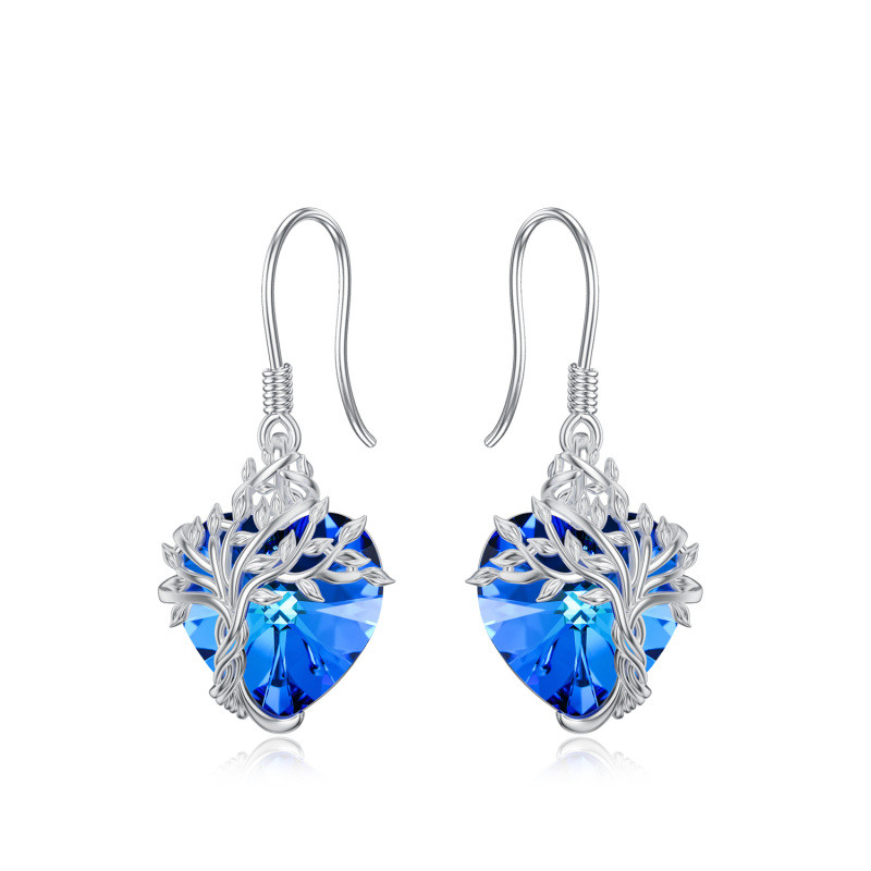 Pendientes colgantes personalizados de oro de 18 quilates con piedra natal, árbol de la vida y corazón para mujer-1