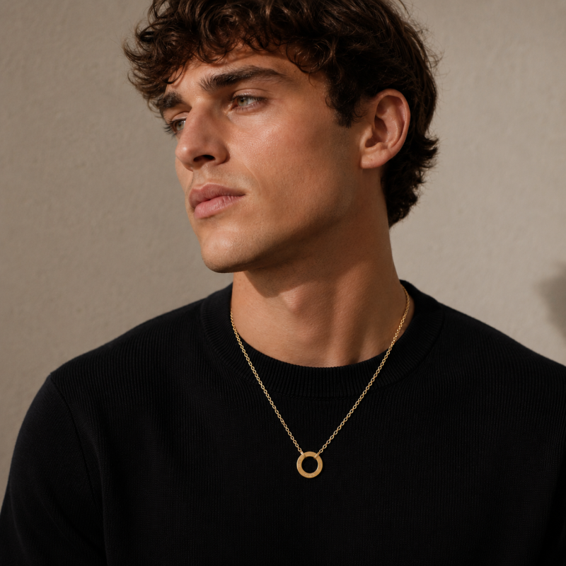 18K Gold Personalized Circle Pendant Necklace for Father’s Day-2