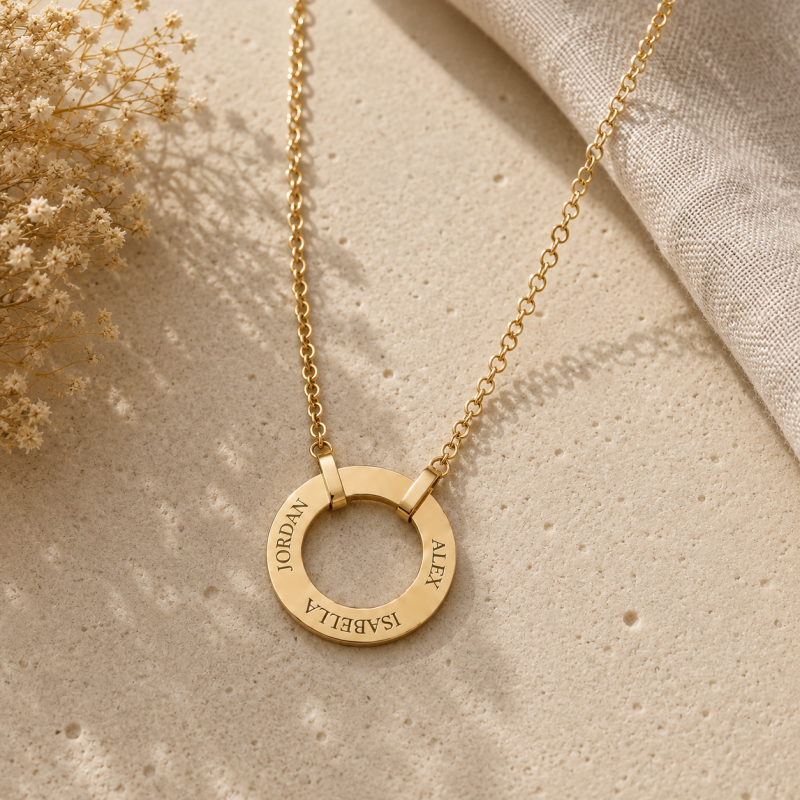 18K Gold Personalized Circle Pendant Necklace for Father’s Day-4