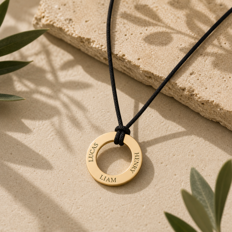 18K Gold Personalized Circle Pendant Necklace for Father’s Day-4