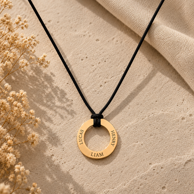 18K Gold Personalized Circle Pendant Necklace for Father’s Day-5