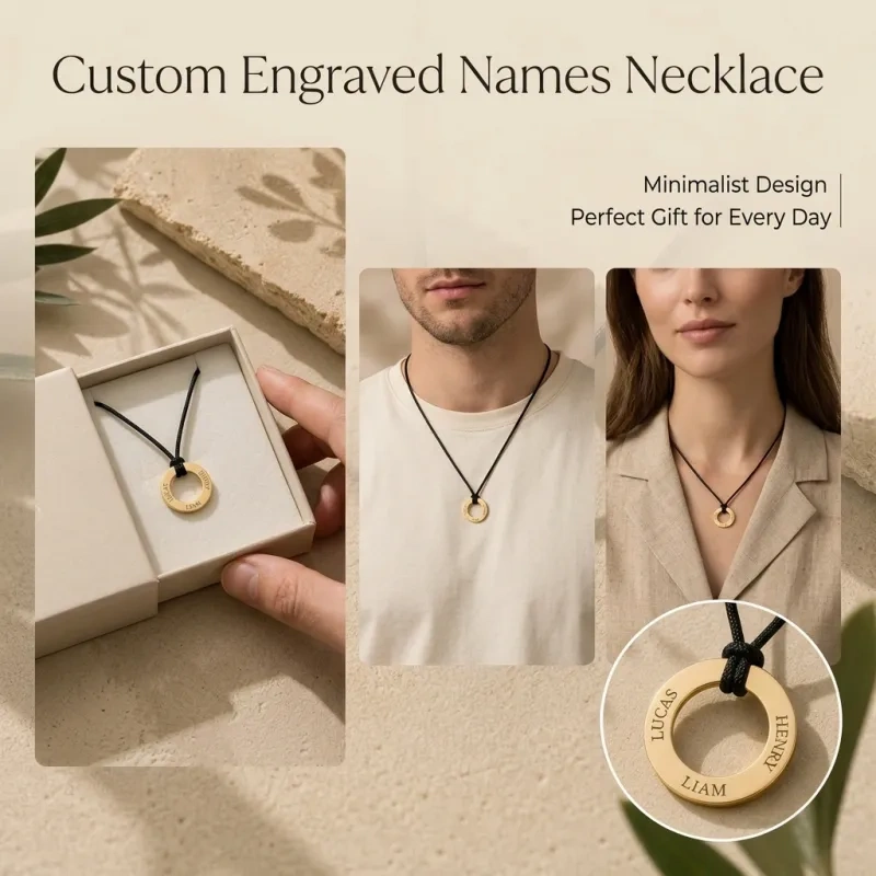 18K Gold Personalized Circle Pendant Necklace for Father’s Day-6
