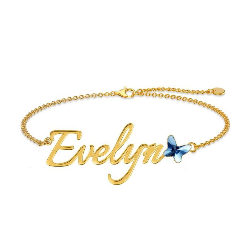 Pulsera de oro de 10 quilates con dije clásico de mariposa y nombre personalizado-1