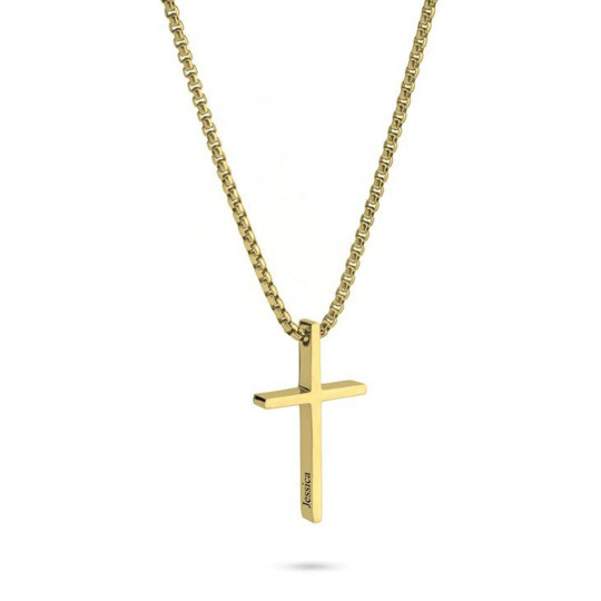 10K Gold Personalized Classic Name & Cross Pendant Necklace