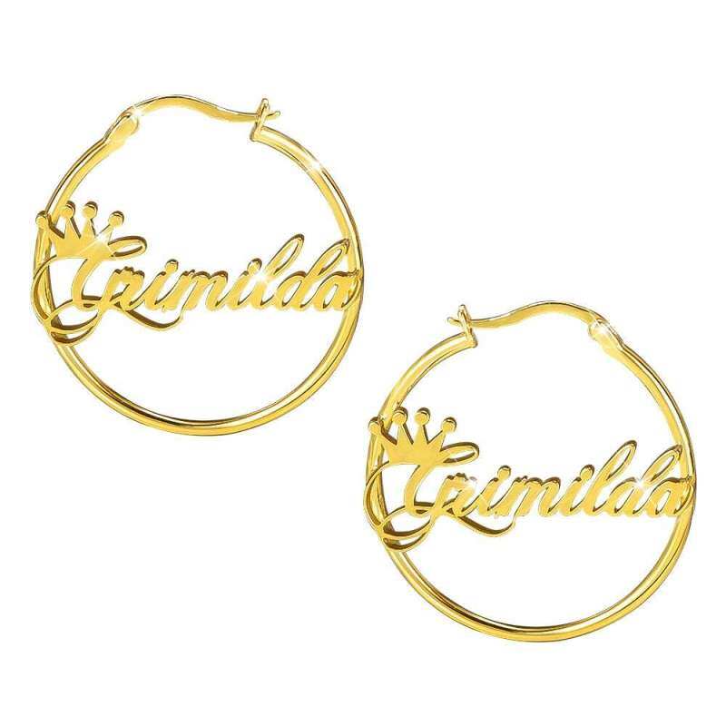 Boucles d'oreilles créoles classiques personnalisées avec nom en or 10 carats-1