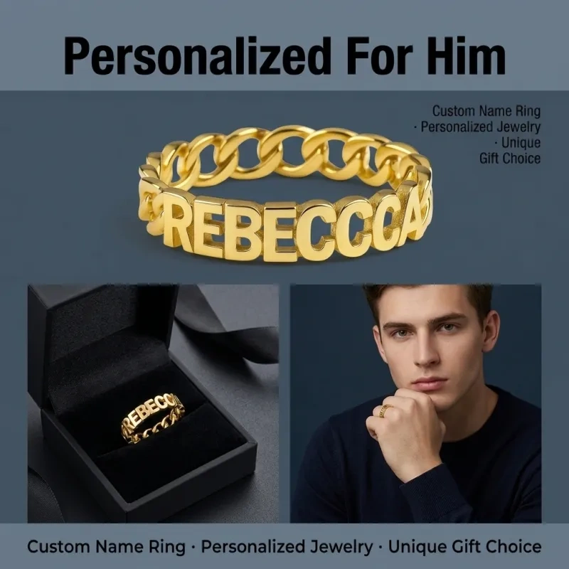 18K Gold Personalized Classic Name Men's Band for Men-3