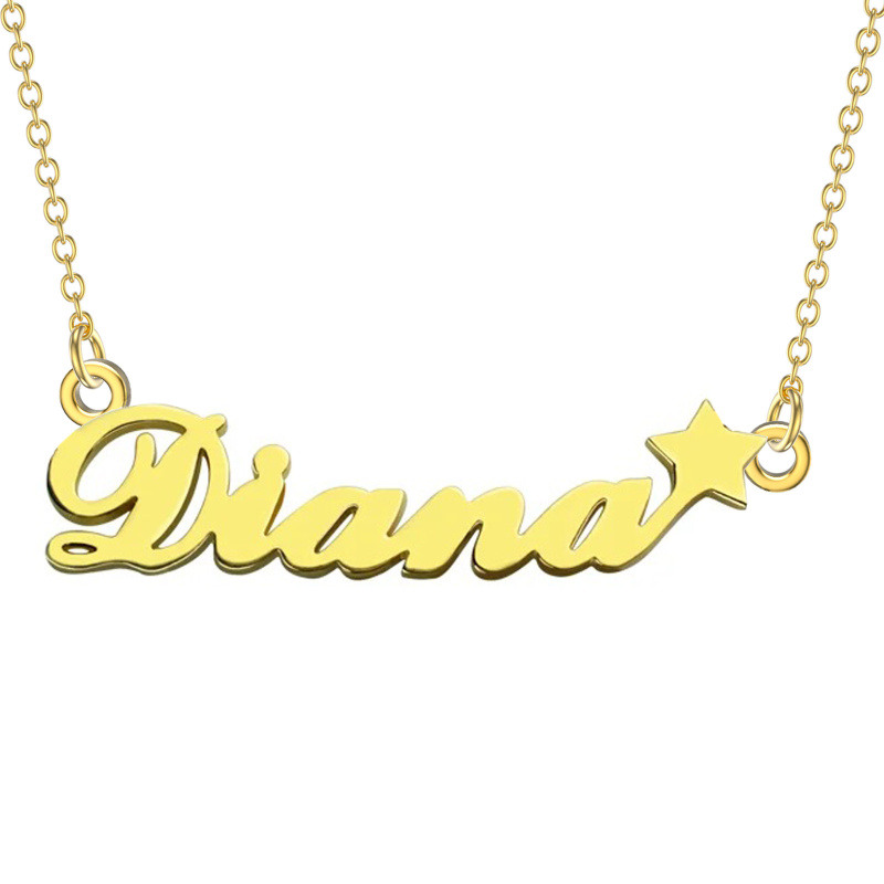 Collar con colgante clásico personalizado de nombre y estrella en oro de 14 quilates-1