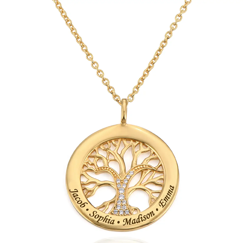 Collier pendentif Arbre de Vie classique personnalisé avec nom en vermeil doré pour femme-17
