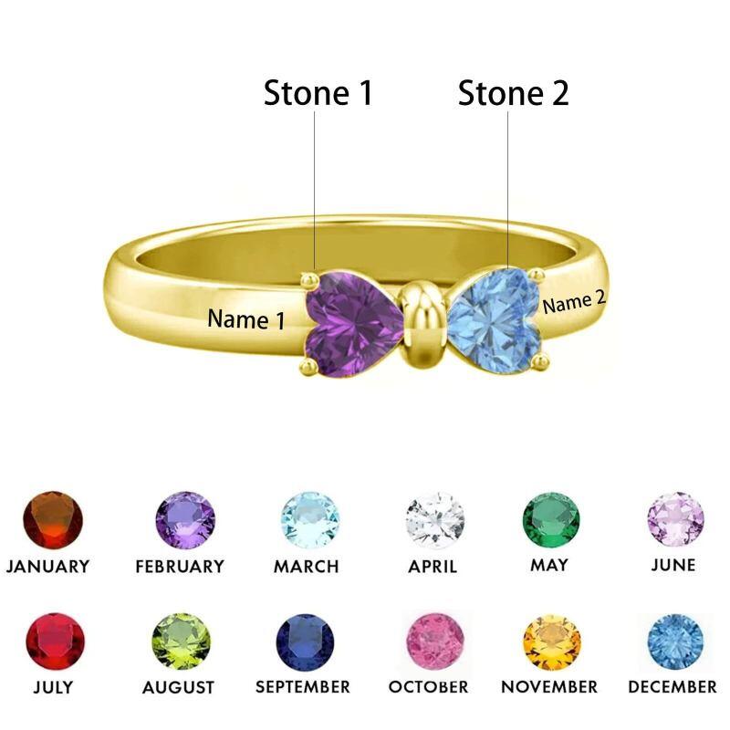 Gold Vermeil Heart Cut Personalized Birthstone Engraving & Bow Ring-3
