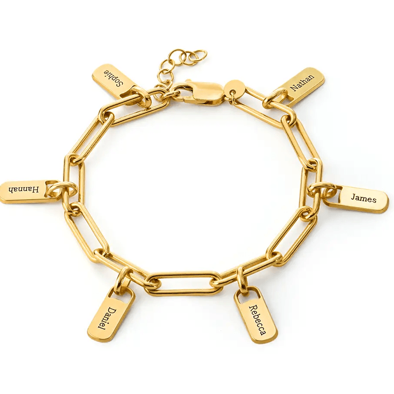 14K Gold Personalized Engraving Charm Bracelet for Women-1