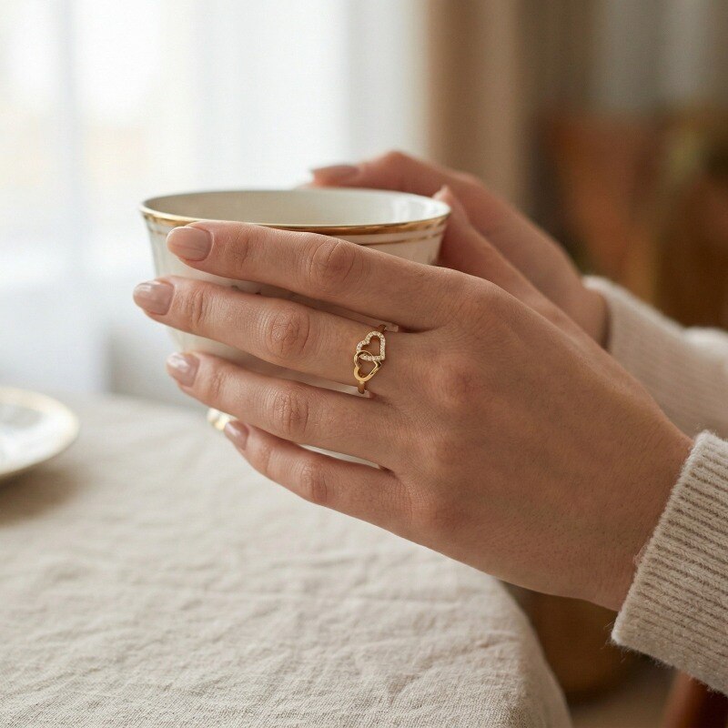 Bague en vermeil or personnalisée avec gravure en forme de cœur-2