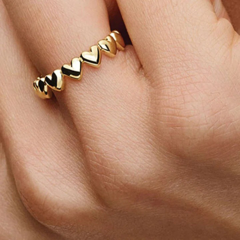 Bague en or 14 carats avec gravure personnalisée en forme de cœur pour femme-3