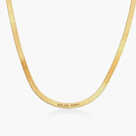 Collar de cadena de espiga con grabado personalizado en oro vermeil para mujer y hombre