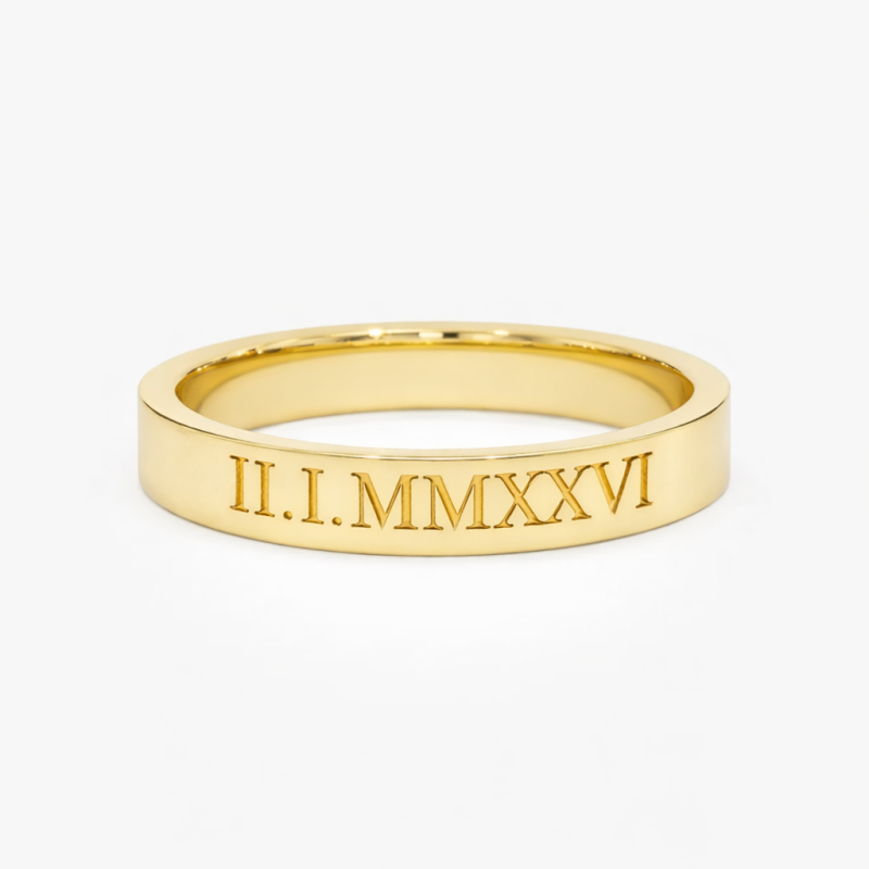 Anillo de oro de 18 quilates con grabado personalizado y números romanos-1
