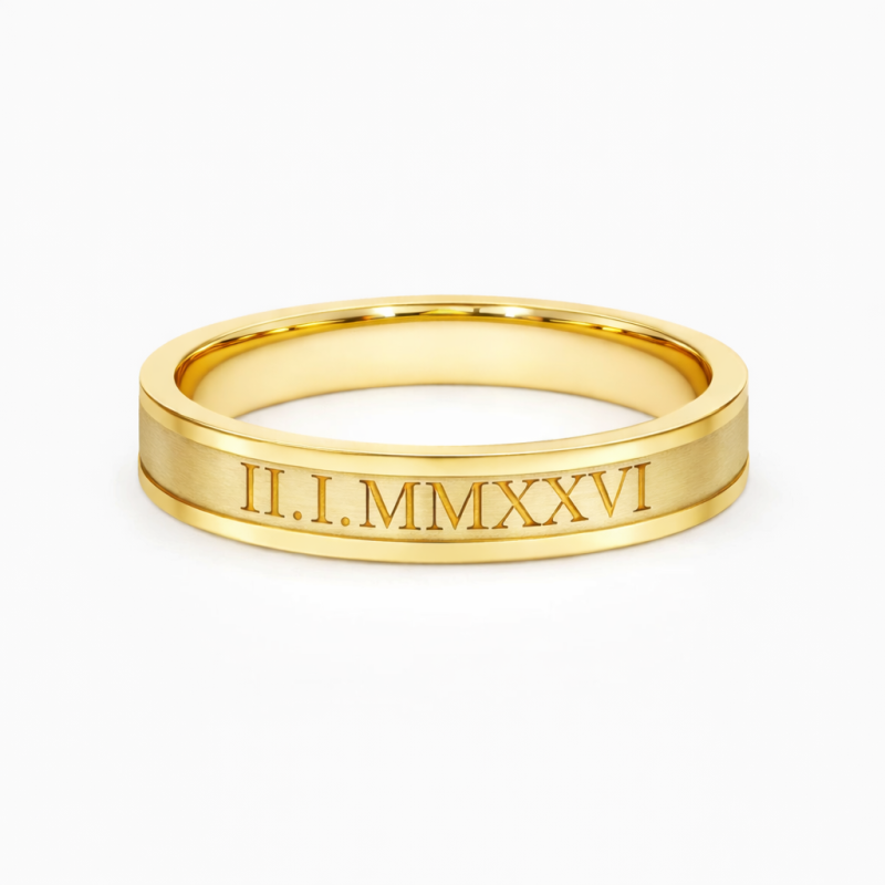 Anillo de oro de 10 quilates con grabado personalizado y números romanos-1