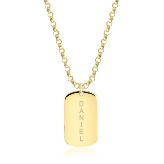 10K Gold Personalized Engraving Vertical Dog Tag Pendant Necklace